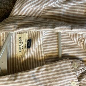 American Eagle Outfitters Tan Striped Casual Button Down Shirt